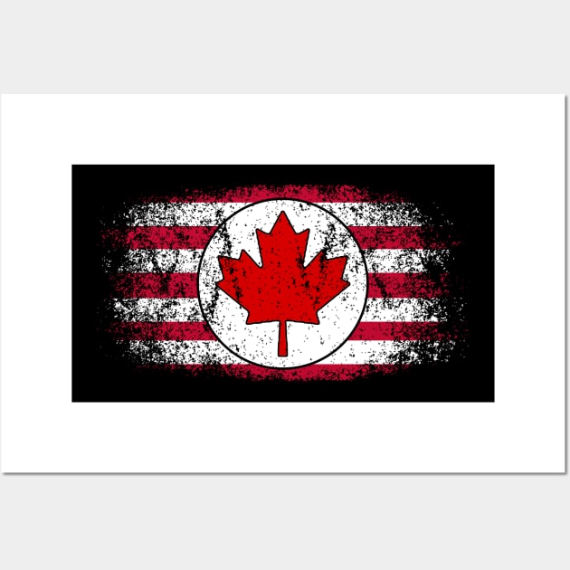 American / Canadian Flag - Vintage Distressed Wall Art by YouthfulGeezer